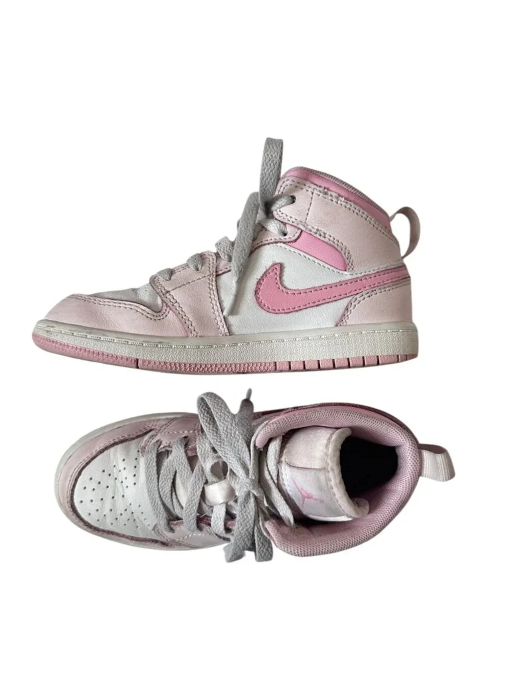 Nike Air Jordan 1 Mid Girls Pink White High Top Sneakers Kids Size 12C